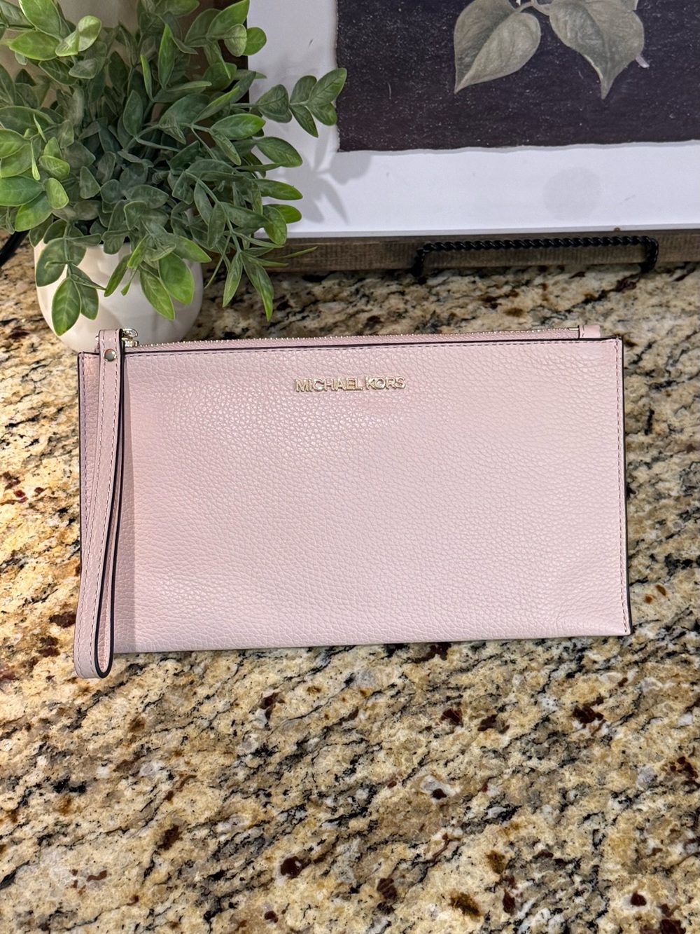 Michael Kors Blush Pink Pebbled Leather Wristlet Clutch